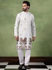 Men’s Cotton Daman Printed Pista Green Kurta With Pyjama