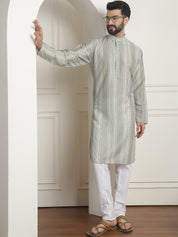 MEN'S COTTON SILK PRINTED PISTA GREEN KURTA WITH CHURIDAAR PYJAMA