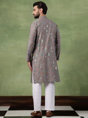 Men’s Cotton Grey Kurta with Traditional Foil Print Motifs