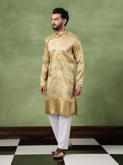 Men's Silk Banarasi Design Mehndi Long Kurta