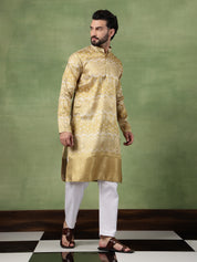 Men's Silk Banarasi Design Mehndi Long Kurta