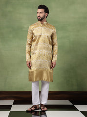 Men's Silk Banarasi Design Mehndi Long Kurta