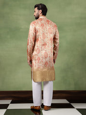 Men's Silk Banarasi Design Multicolor Long Kurta