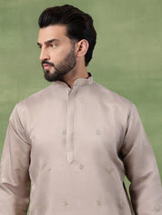 Men's Cotton Floral Zari Embroidered Grey Long Kurta