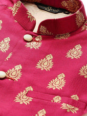 Mens Silk Blend Self Design Magenta Nehru Jacket