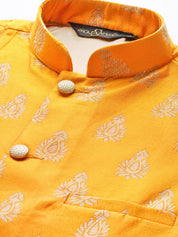 Mens Silk Blend Self Design Mustard Nehru Jacket