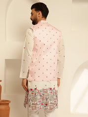 Men's Silk Blend Exquisite Daman Embroidered Pink Only Nehru Jacket