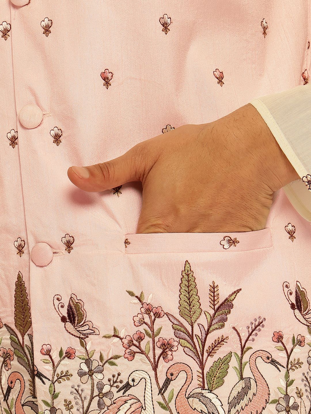 Men's Silk Blend Exquisite Daman Embroidered Pink Only Nehru Jacket