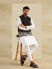 Men's Silk Blend Exquisite Daman Embroidered Black Nehru Jacket