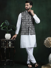 Men's Premium Silk Box Embroidered Black Nehru Jacket