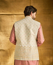 Men's Jacquard Silk, Cream with traditional Work On Bottom