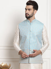 Men's Jacquard Silk, Blue with traditional Work On Bottom