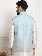 Men's Jacquard Silk, Blue with traditional Work On Bottom