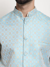 Men's Jacquard Silk, Blue with traditional Work On Bottom