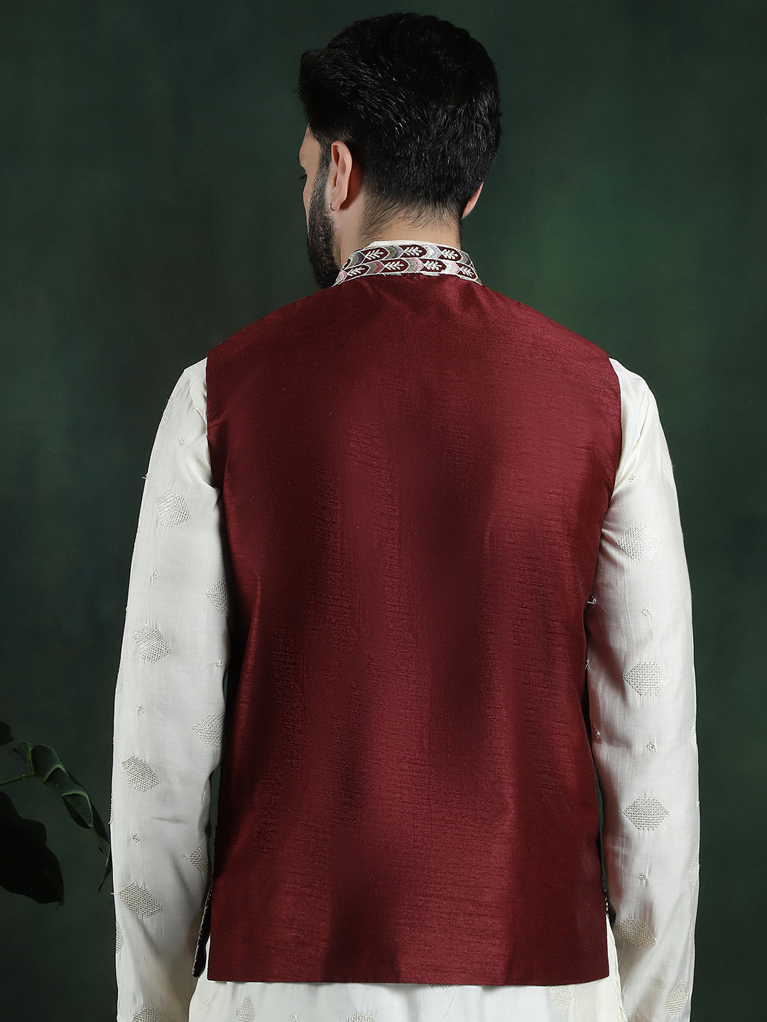 Men's Premium Silk Multi Colored Embroidered Maroon Nehru Jacket