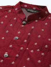 Men's Cotton Self Design Maroon Nehru Jacket