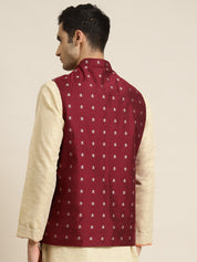 Men's Cotton Self Design Maroon Nehru Jacket