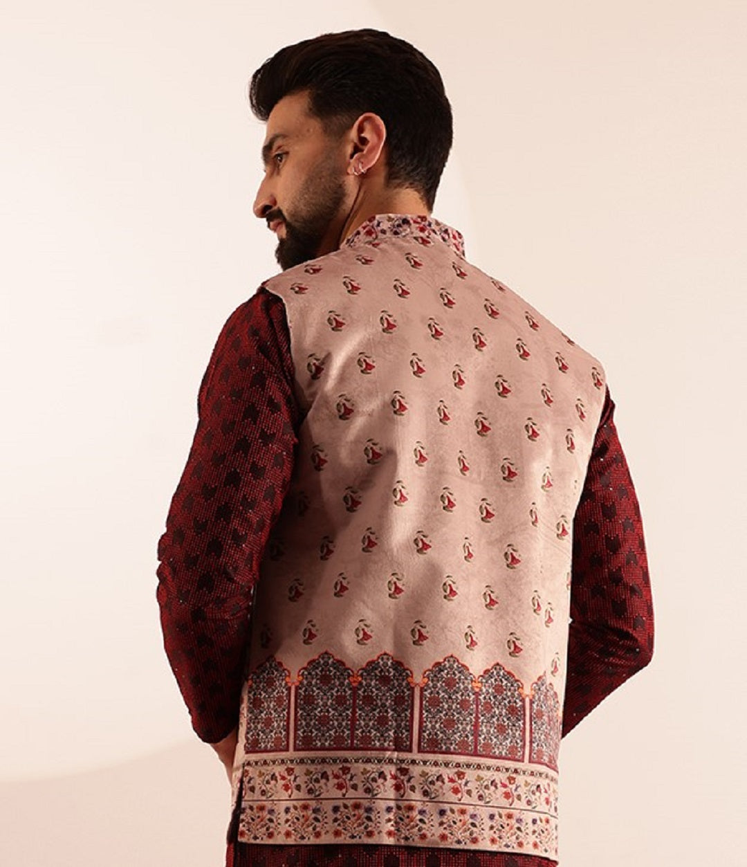 Men's Velvet Maroon Nehru Jacket With Paisley Print