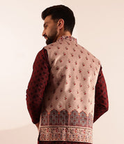 Men's Velvet Maroon Nehru Jacket With Paisley Print