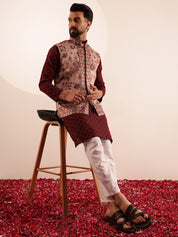 Men's Velvet Maroon Nehru Jacket With Paisley Print