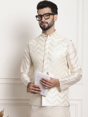 Men's Silk Blend, Gold Sequence Embroidered Cream