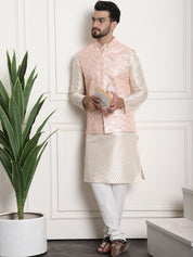 Men's Silk Blend, Gold Sequence Embroidered Peach