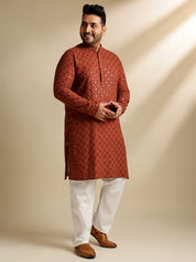 Sojanya Plus (Since 1958) Men's Cotton Floral & Cross-Stitch Sequins Brown Kurta With Pyjama