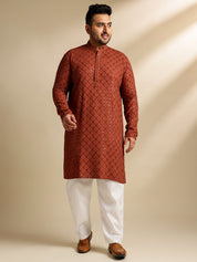 Sojanya Plus (Since 1958) Men's Cotton Floral & Cross-Stitch Sequins Brown Kurta With Pyjama