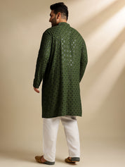 Sojanya Plus (Since 1958) Men's Cotton Floral & Cross-Stitch Sequins Green Kurta With Pyjama
