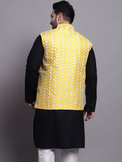 Men's Silk Blend Yellow Embroidered