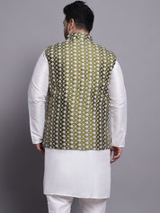 Men's Silk Blend Dark Green Embroidered