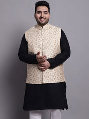 Mens Silk Blend Beige & Gold Embroidered