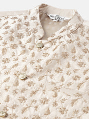 Mens Silk Blend Beige & Gold Embroidered