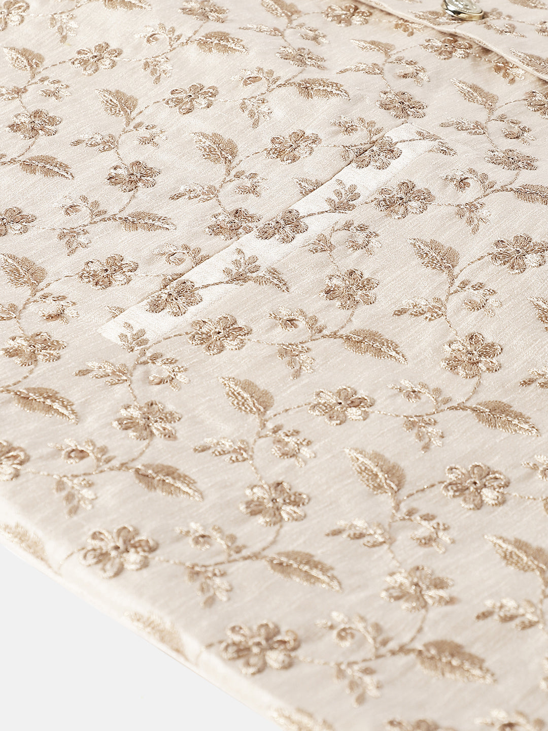 Mens Silk Blend Beige & Gold Embroidered