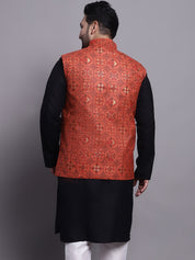 Men's Cotton Linen Orange & Multi Printed