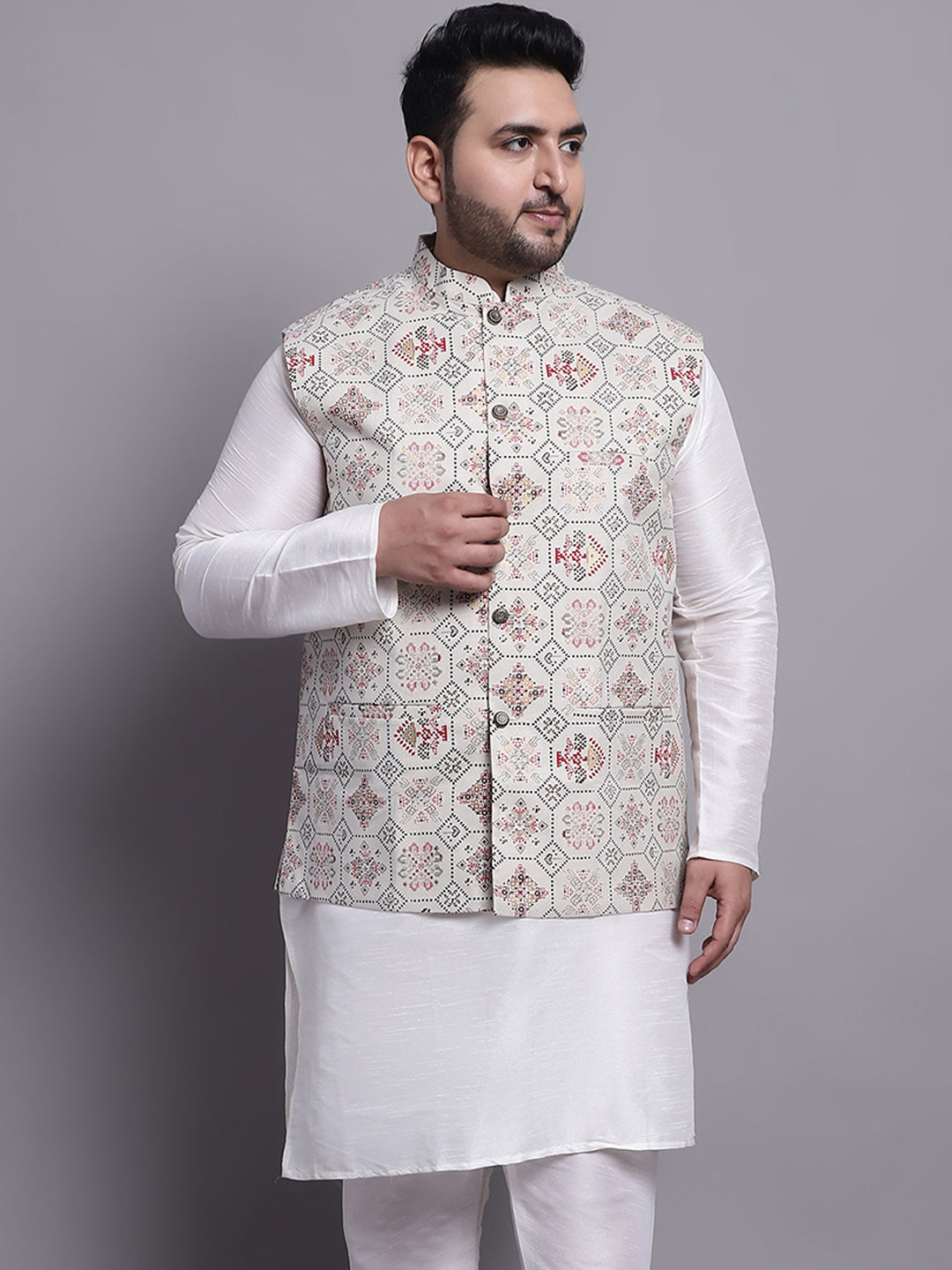 Men's Cotton Linen Cream & Multi Printed