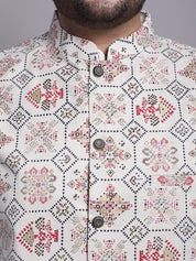 Men's Cotton Linen Cream & Multi Printed