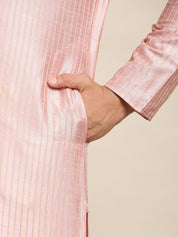 Men's Silk Blend Pink Kurta and Off-White Pyjama With Cream Nehru Jacket