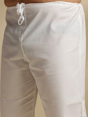 Sojanya PLUS (Since 1958) Men's Cotton Linen Printed White Kurta & Pyjama With Navy Nehru Jacket