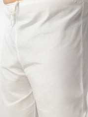 Men's Cotton Black Chikankari Kurta With White Pyjama & Printed Yellow Nehru Jacket