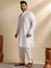 Sojanya Plus (Since 1958) Men's Cotton White Chikankari Kurta & Pyjama With Navy Nehru Jacket