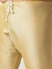 Men's Silk Blend Gold Kurta & Pyjama With Jacquard Silk Yellow Nehru Jacket