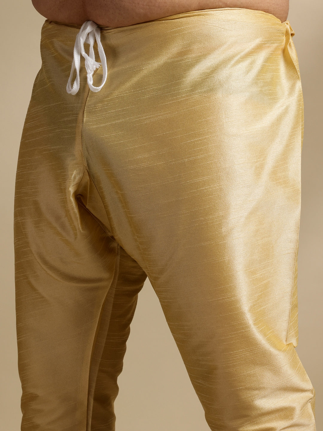 Men's Silk Blend Gold Kurta & Pyjama With Jacquard Silk Green Nehru Jacket