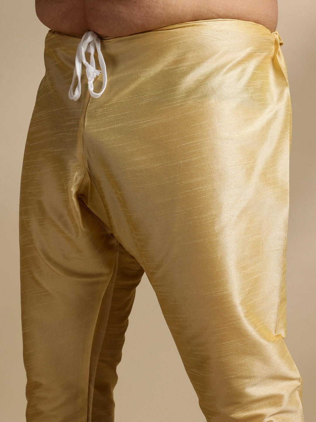 Men's Silk Blend Gold Kurta & Pyjama With Jacquard Silk Cream Nehru Jacket