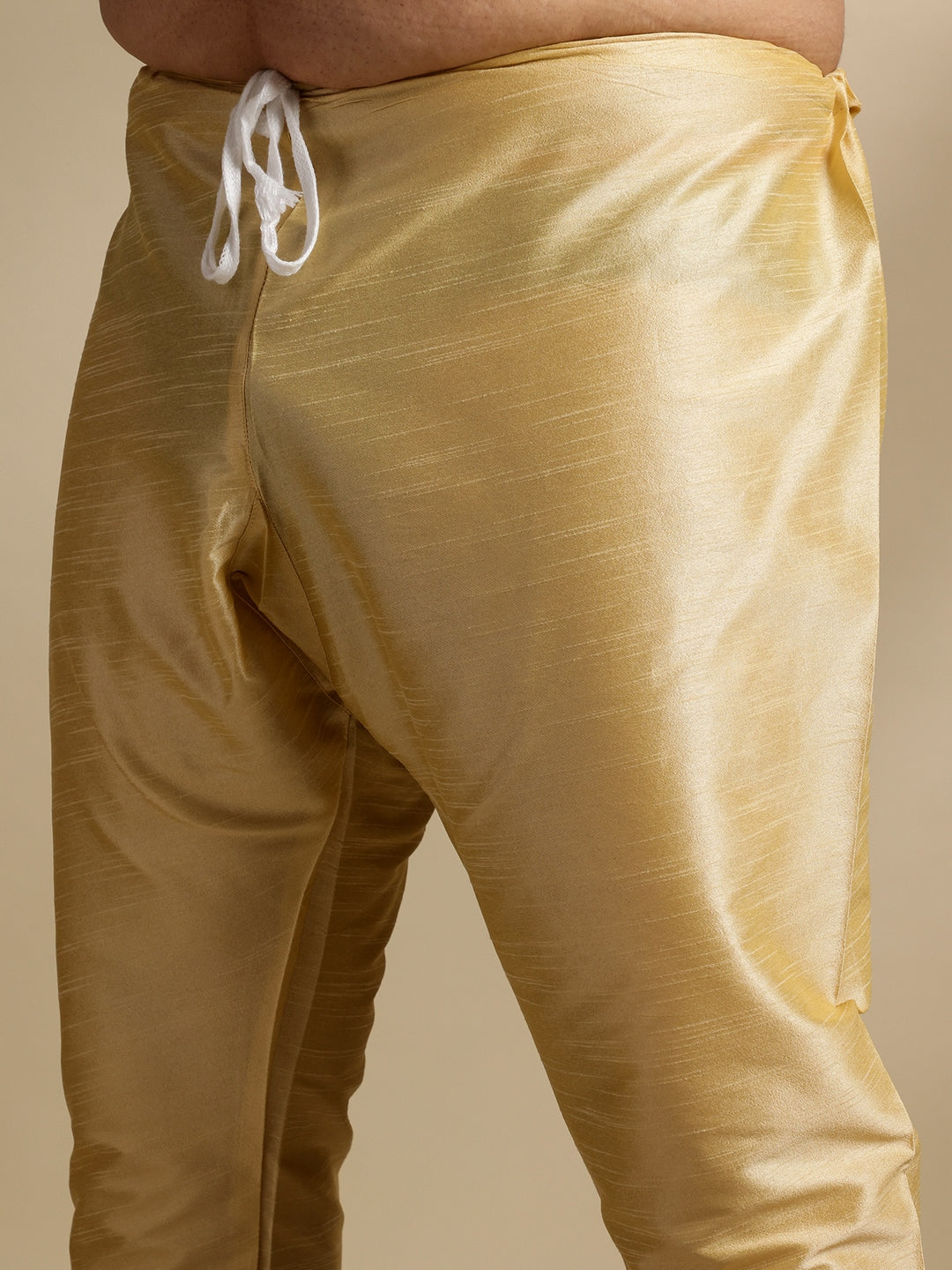 Men's Silk Blend Gold Kurta & Pyjama With Embroidered Navy Nehru Jacket