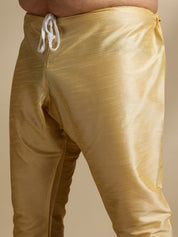 Men's Silk Blend Gold Kurta & Pyjama With Embroidered Navy Nehru Jacket