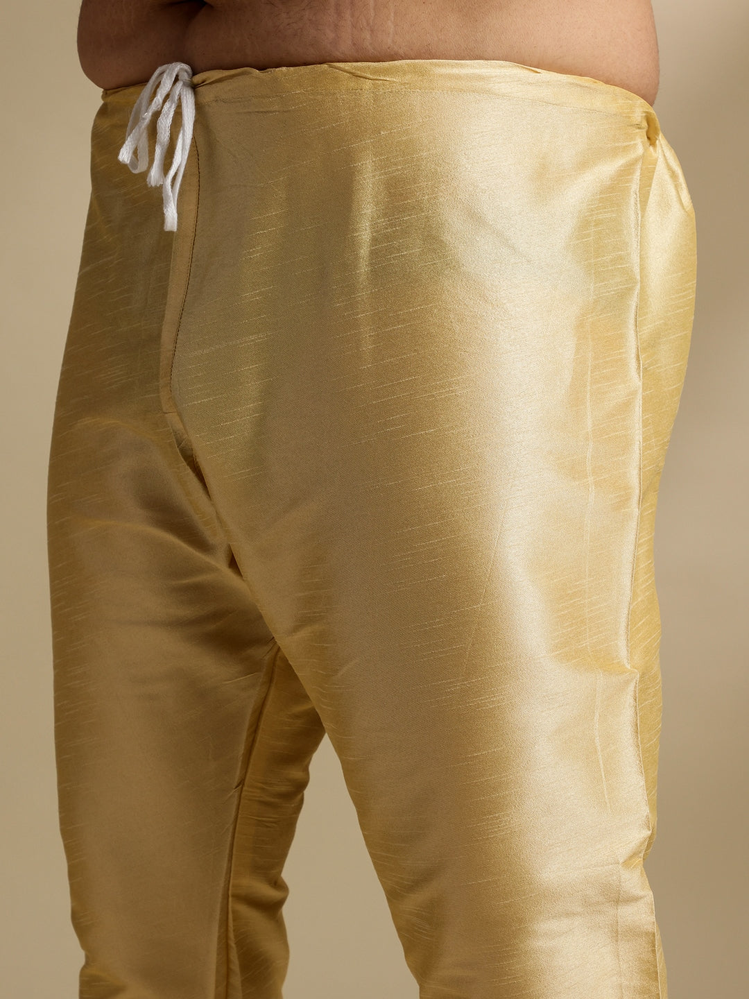 Men's Silk Blend Gold Kurta & Pyjama With Embroidered Yellow Nehru Jacket