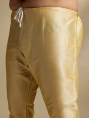 Men's Silk Blend Gold Kurta & Pyjama With Embroidered Yellow Nehru Jacket