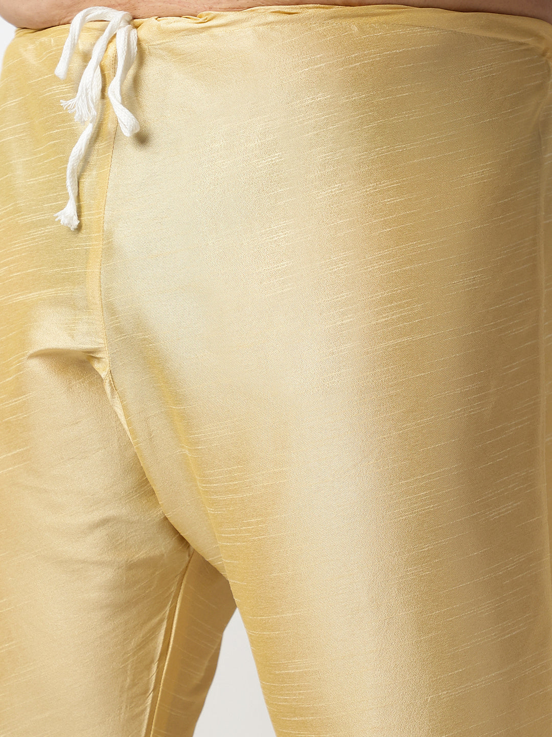 Men's Silk Blend Gold Kurta & Pyjama With Printed Yellow Nehru Jacket