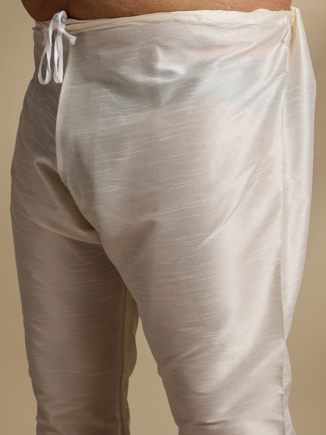 Men's Silk Blend Cream Kurta & Pyjama With Green Nehru Jacket